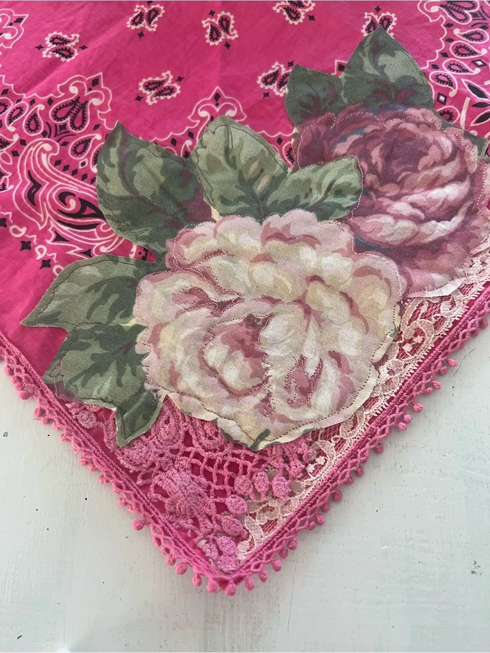Pink Floral Lace Bandana Scarf - Women's Pink Neck Wrap